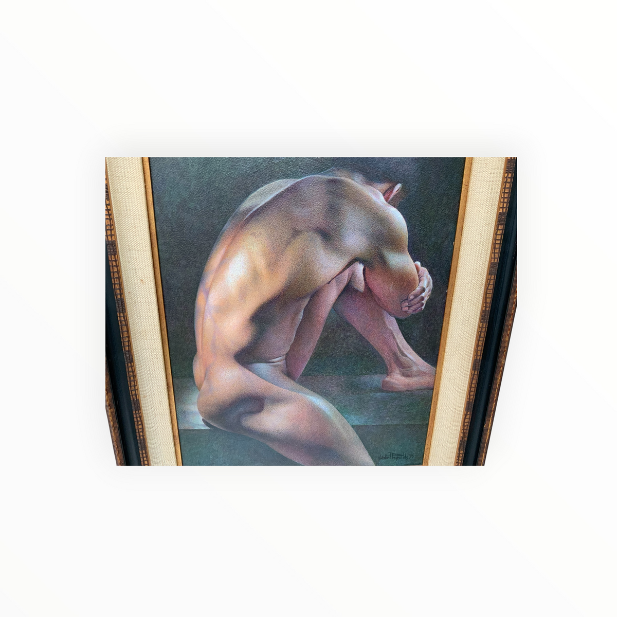 Wade Reynolds (1929-2011) Kneeling Male Nude Oil on Canvas USA 1976