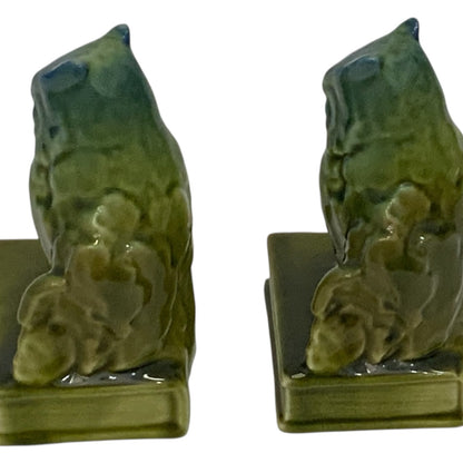 Antique Rookwood Pottery #2655 Owl Bookends Blue-Green High Glaze Made in USA 1927