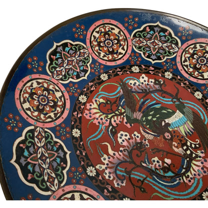 Antique Japanese Meiji Cloisonné Hō-ō Phoenix Goldstone Charger c. 1880-1900