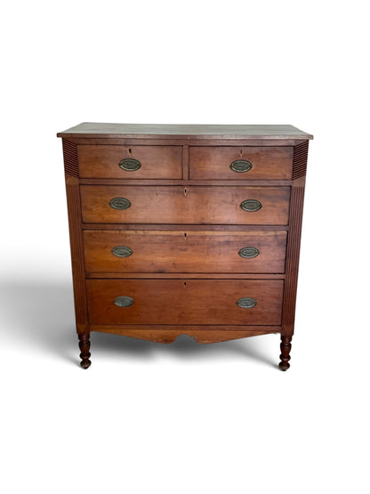 Antique American Federal Sheraton Southern Inlaid Cherry Chest of 5 Drawers USA circa 1815–1825