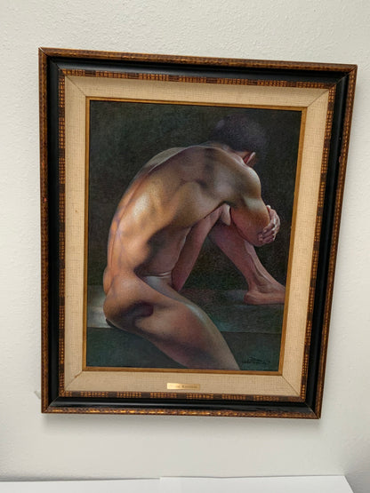Wade Reynolds (1929-2011) Kneeling Male Nude Oil on Canvas USA 1976