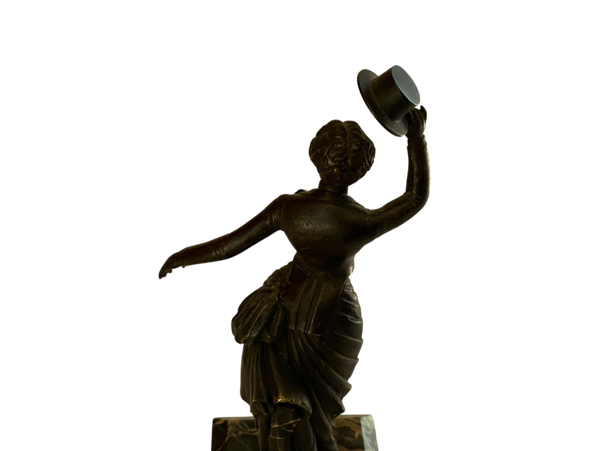 Art Deco Victorian Style Stage Girl Dancer Bronze Figurine Marble Base