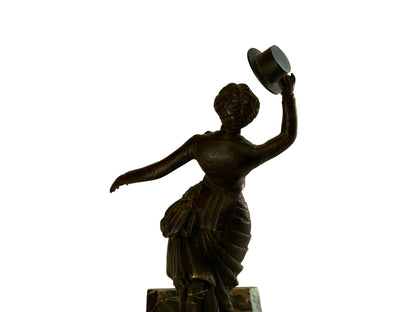 Art Deco Victorian Style Stage Girl Dancer Bronze Figurine Marble Base