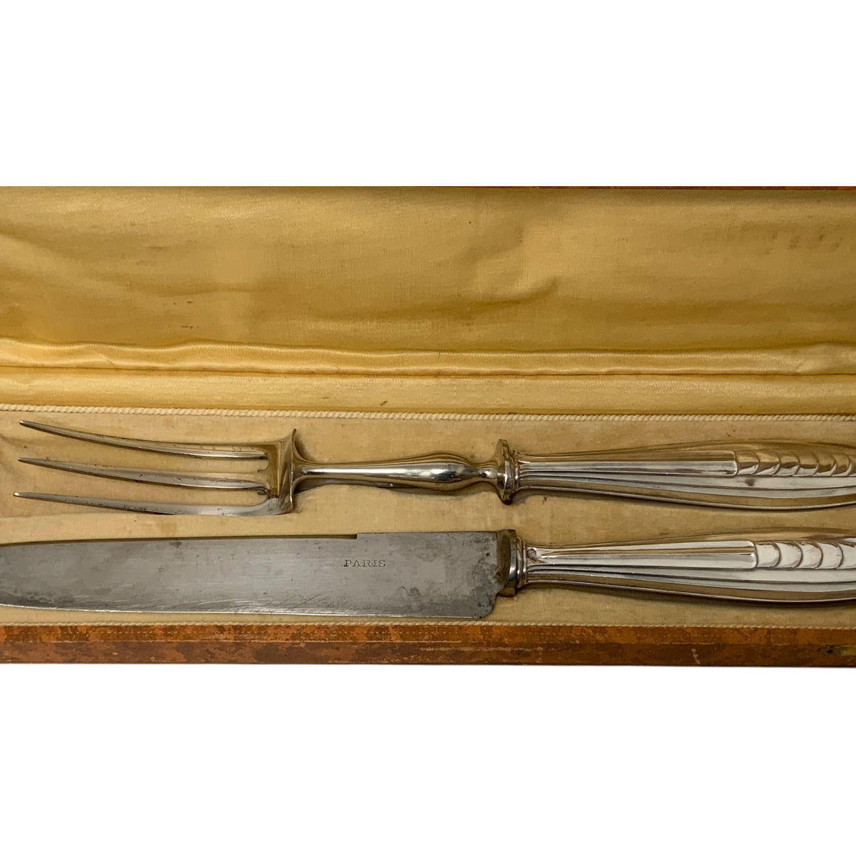 Antique French Bazin & Cie Paris .950 Silver Carving Knife & Fork Set France c. 1900