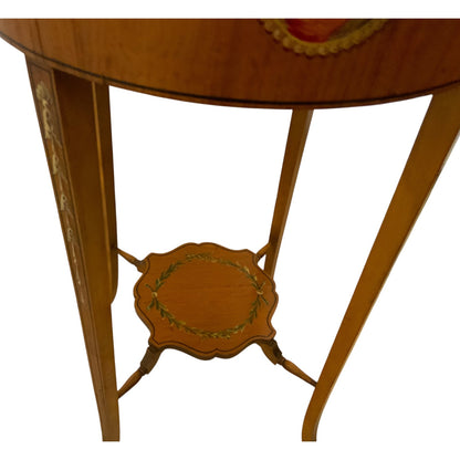 Antique Late Victorian Hand-Painted Satinwood Ladies Sewing Work Table England c. 1880–1900