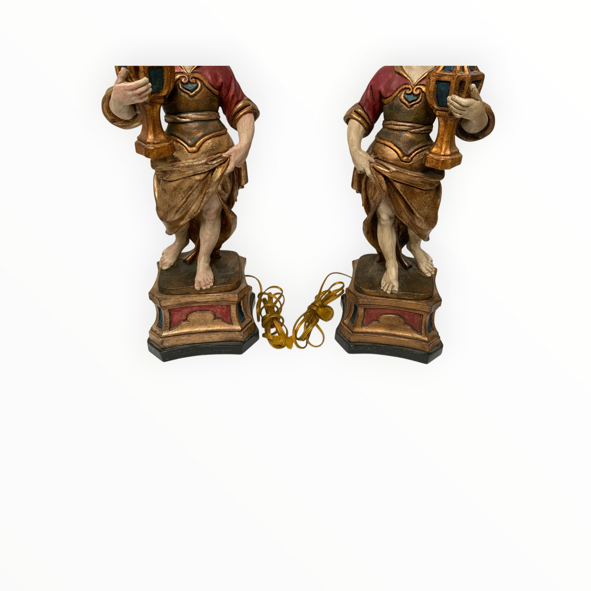 Vintage Pair of Maitland-Smith Italian Baroque Style Figural Table Lamps Italy 1980s-1990s