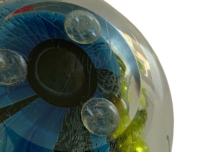 Vintage Josh Simpson Inhabited Planet Planetary Glass Marble Paperweight 2.75" Signed Made in USA 1994