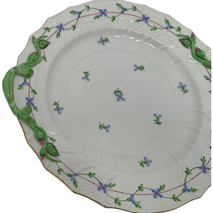 Herend Blue Garland PBG Model 1173 Handled 12-Inch Chop Plate Round Serving Platter Hungary c. 1960-1980 Discontinued