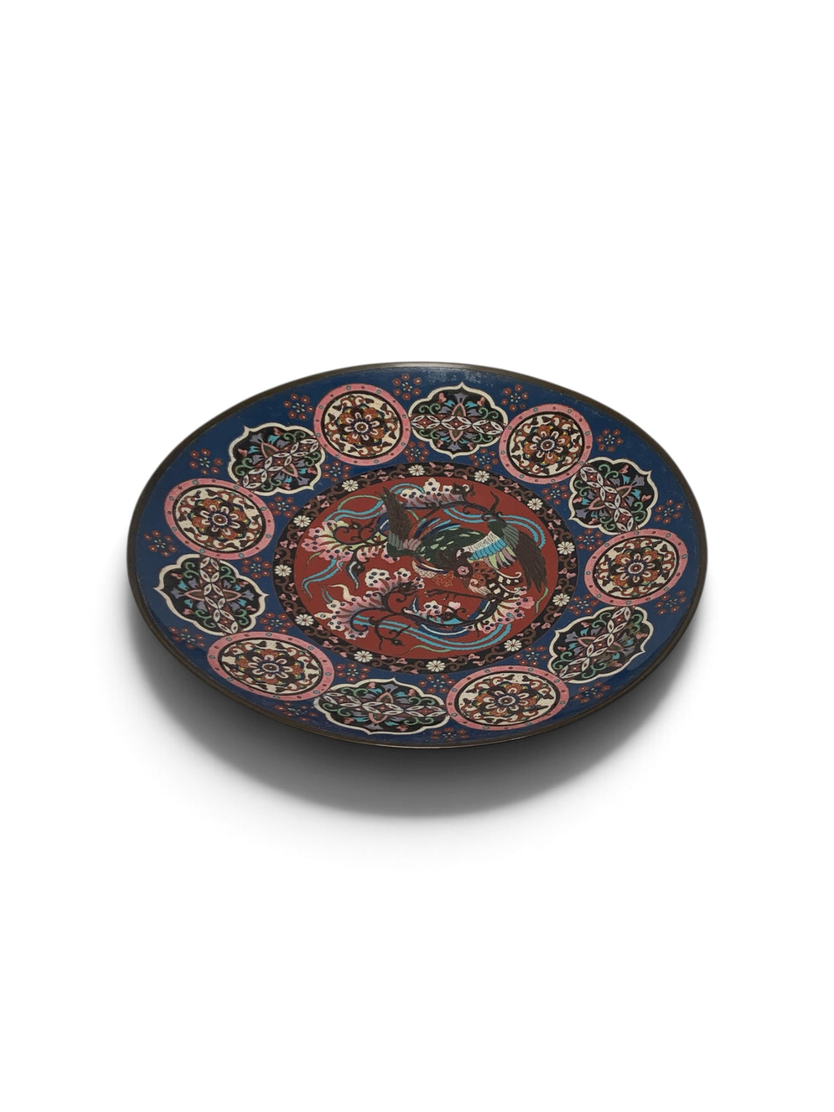 Antique Japanese Meiji Cloisonné Hō-ō Phoenix Goldstone Charger c. 1880-1900