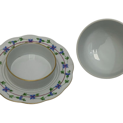 Herend Hungary Blue Garland (PBG) Round Covered Butter Dish with Rosebud Finial c. 1980s
