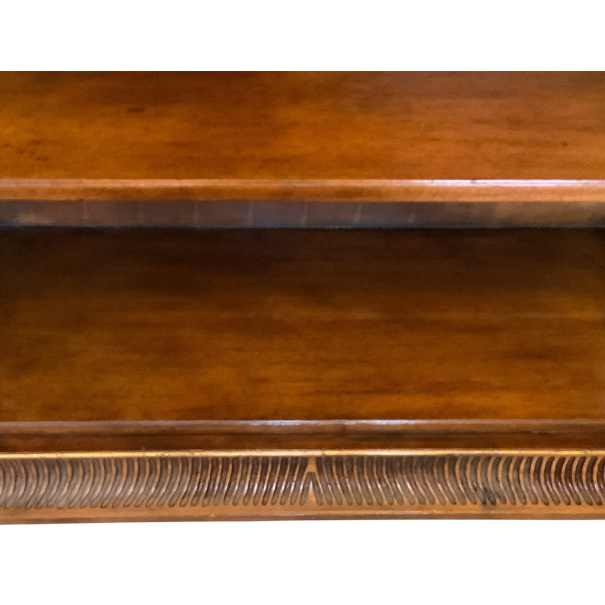 Vintage John-Richard Regency Chinese Chippendale Mahogany Open Bookcase with Fretwork & Gilt Accents USA 1990s-2000s