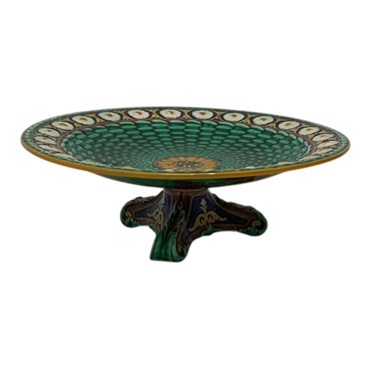 Antique Wedgwood Stanley Pattern Majolica Footed Compote, England, c. 1870s