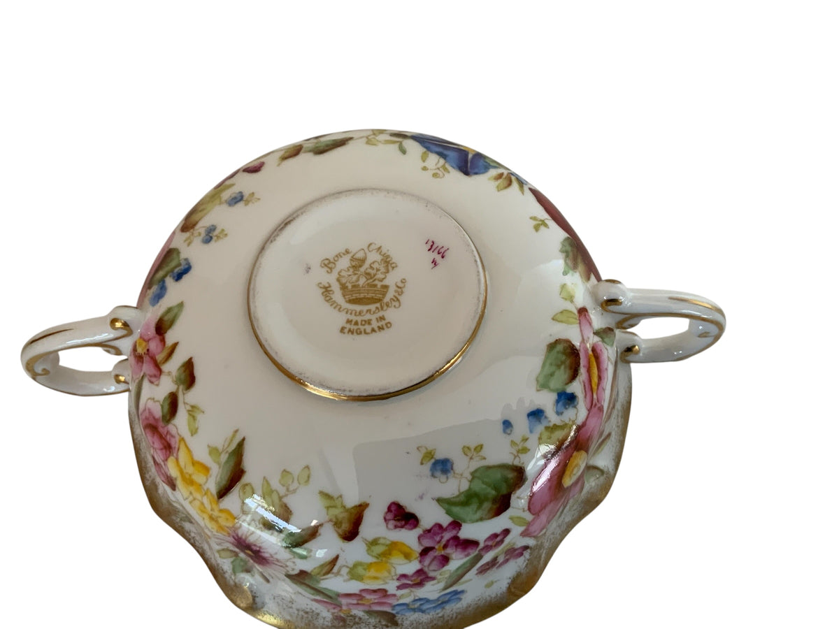 Vintage Hammersley "Queen Anne" Bone China Flat Cream Soup Bowl & Saucer England 1940s-1950s