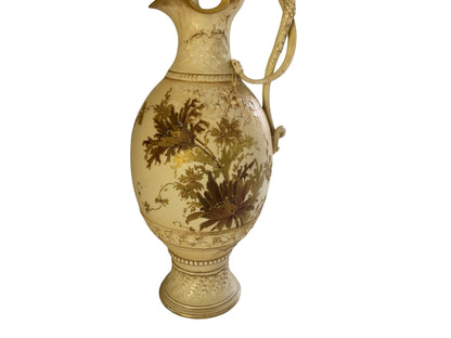 Antique 14" Royal Worcester Snake Handle Ewer Shape 137 A. Stowell Boston Blush Ivory Made in England c. 1880s-1890s