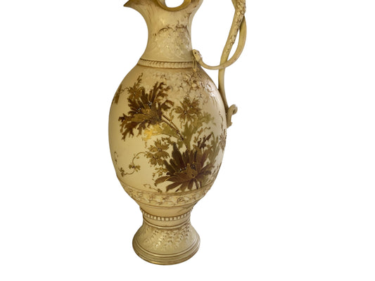 Antique 14" Royal Worcester Snake Handle Ewer Shape 137 A. Stowell Boston Blush Ivory Made in England c. 1880s-1890s