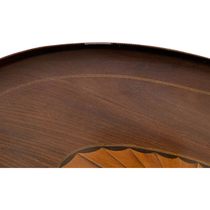 Antique English Edwardian Mahogany & Satinwood Marquetry Oval Occasional Table England c. 1900