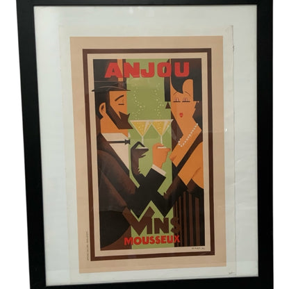 Vintage Amoro “Anjou Vins Mousseux” French Art Deco Lithographic Advertising Poster France c. 1932