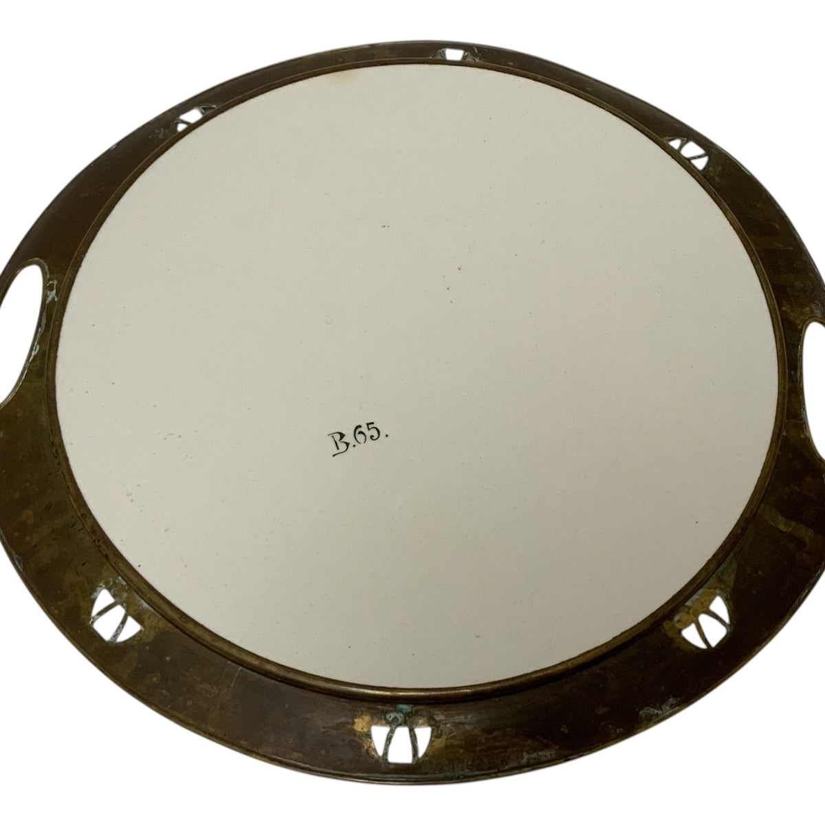 Antique German Jugendstil Wächtersbach Attributed Ceramic & Pierced Brass Tray c. 1905-1920