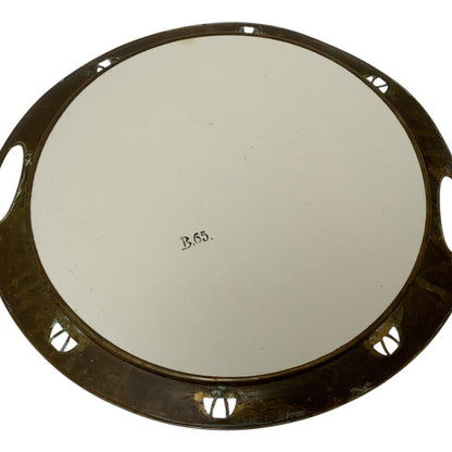 Antique German Jugendstil Wächtersbach Attributed Ceramic & Pierced Brass Tray c. 1905-1920