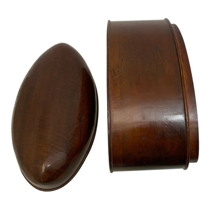 Antique English Figured Walnut Wood Oval Storage Box with Boat-Shaped Domed Lid & Applied Moldings c. 1900
