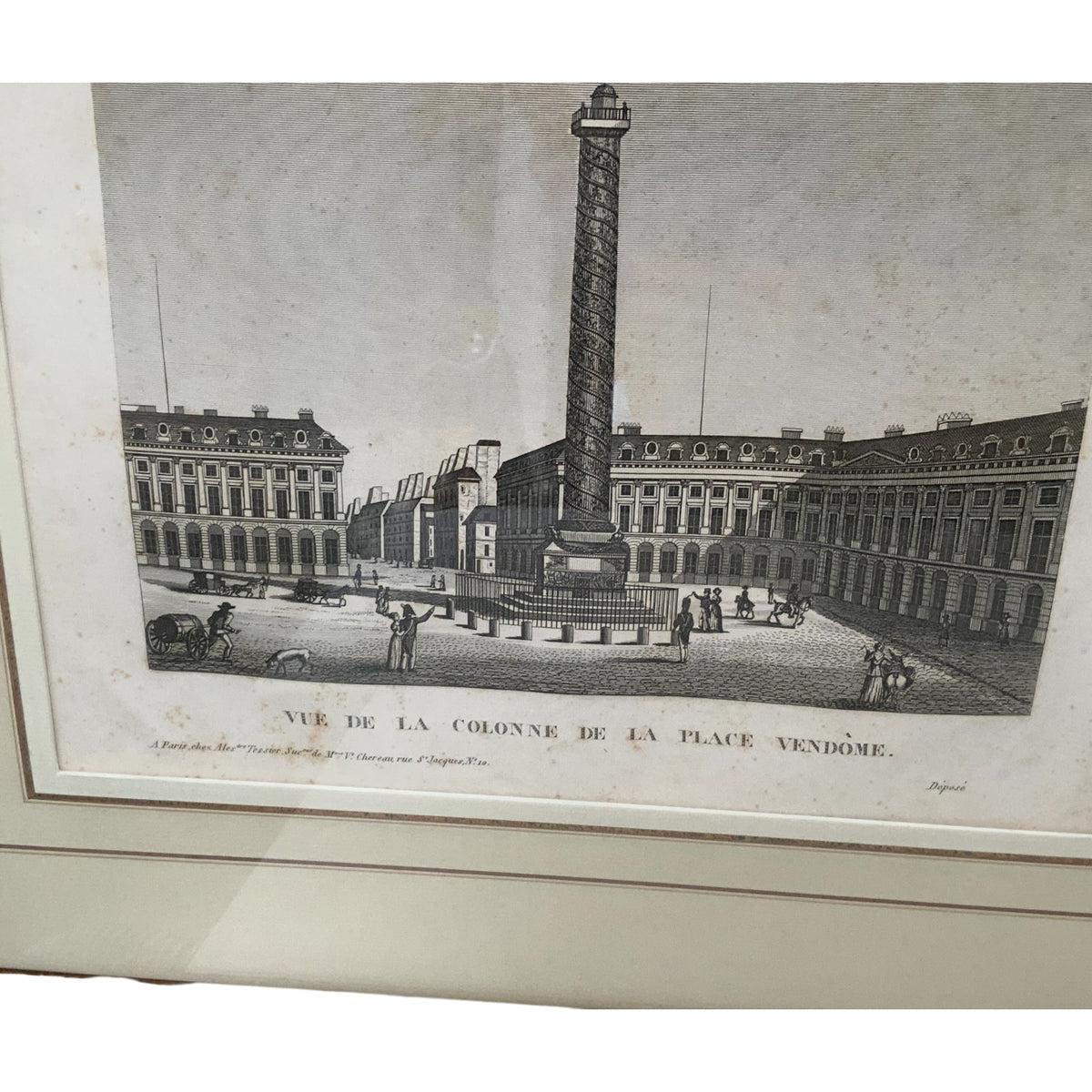 Pair of 19th C. French Architectural Engravings of Place Vendôme Custom Framed by J. Pocker & Son, NYC