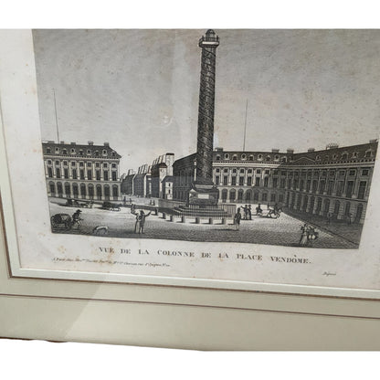 Pair of 19th C. French Architectural Engravings of Place Vendôme Custom Framed by J. Pocker & Son, NYC