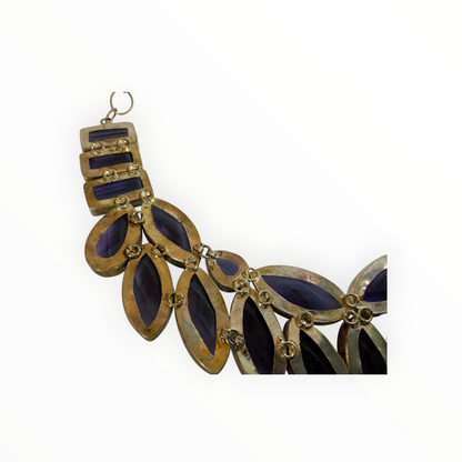 Vintage Sterling Silver 925 Purple Gemstone Amethyst Statement Bib Necklace 129g India 1970s