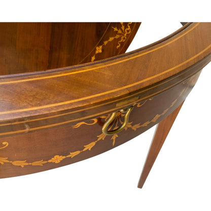 Antique Rare English Sheraton Revival Mahogany & Marquetry Circular Pivoting-Center Games Table 19th Century