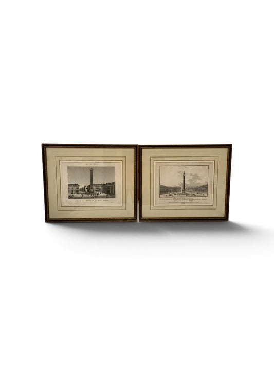 Pair of 19th C. French Architectural Engravings of Place Vendôme Custom Framed by J. Pocker & Son, NYC