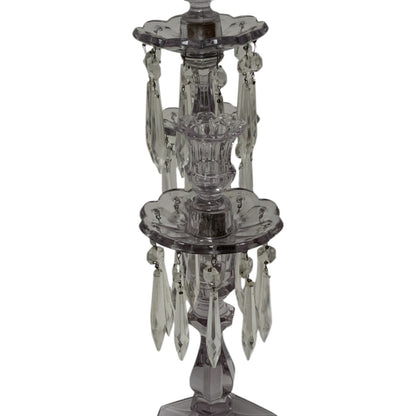 Antique Heisey Glass Puritan 3-Light Candelabra #300 Complete Prisms Sun Purple Tint c.1904-1915