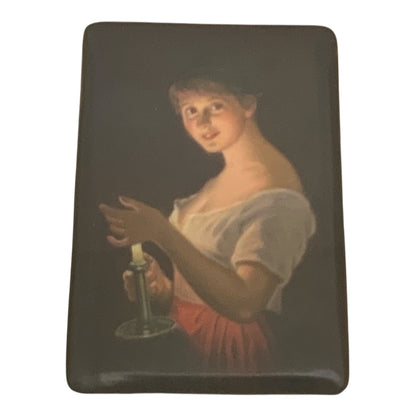 Antique German Gute Nacht Porcelain Portrait Miniature Plaque After Georg Hom c. 1900