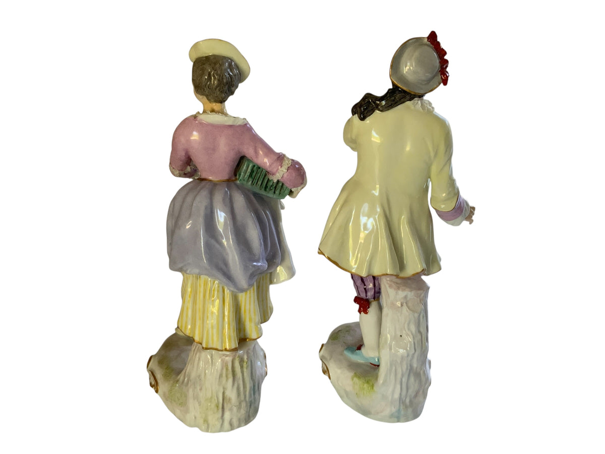 Fine Pair of Antique Meissen First-Quality Porcelain Rococo Figurines Made in Germany c. 1860-1890