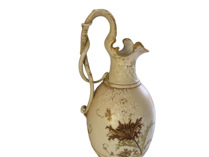 Antique 14" Royal Worcester Snake Handle Ewer Shape 137 A. Stowell Boston Blush Ivory Made in England c. 1880s-1890s
