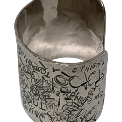 Attributed to Tom Binns Sterling Silver Abstract Typography Wide Cuff Bracelet TB .925 103g USA c. 2000s