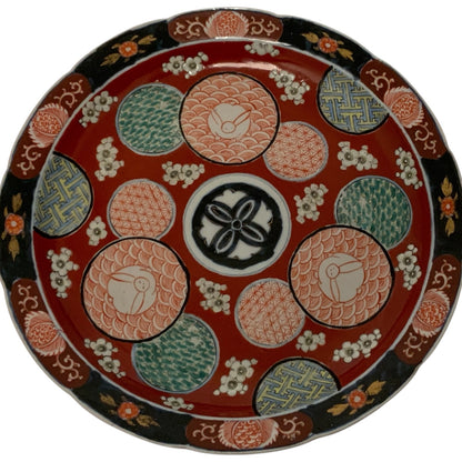 Antique Japanese Meiji Imari Porcelain Charger with Raised Enamel Flowers, c. 1880–1912