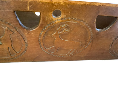 Antique 19th C European Folk Art Rocking Cradle Hand Carved Wood Catholic Iconography and Monogram