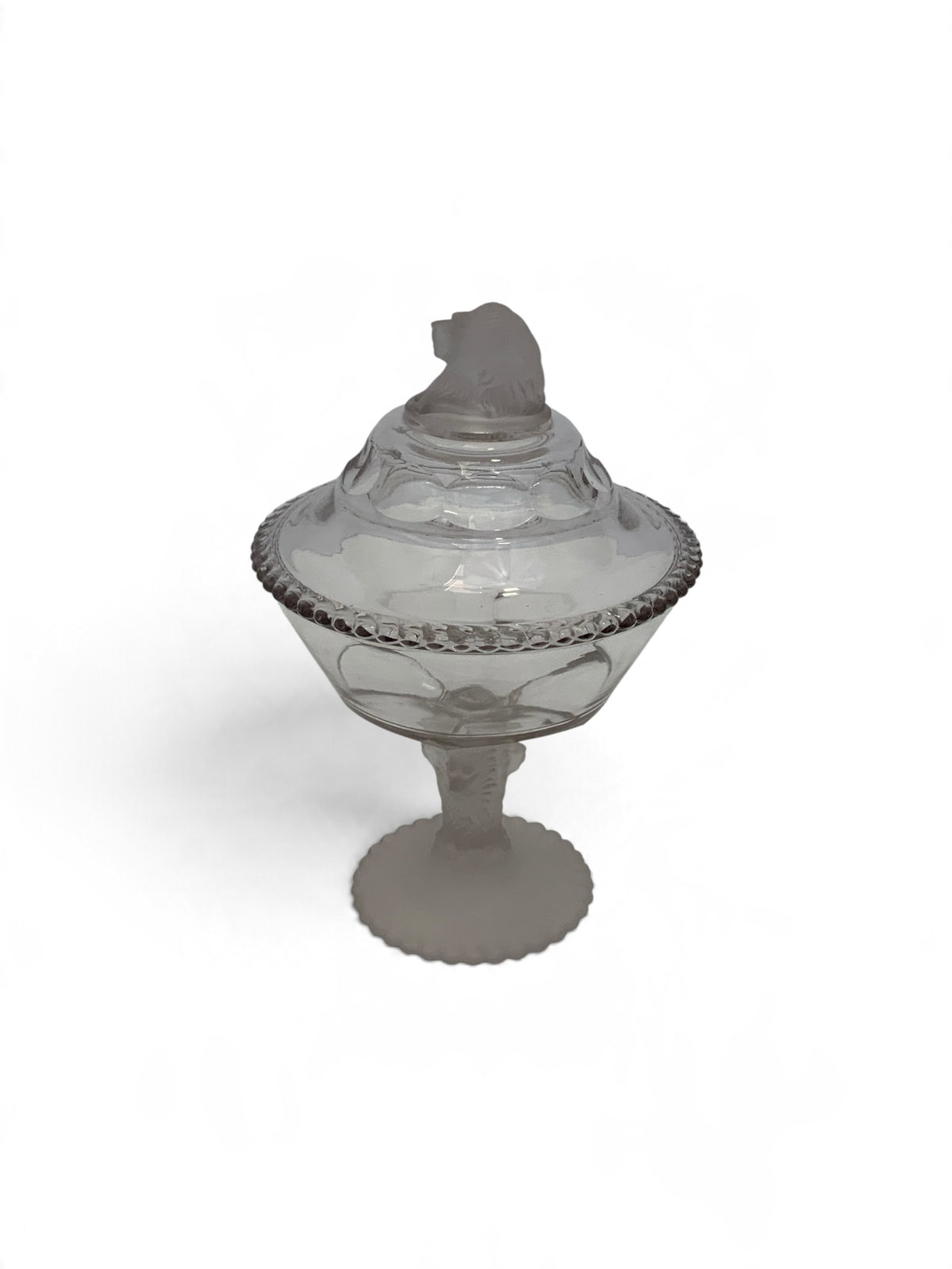 Antique Gillinder & Sons Frosted Lion Pattern Covered Glass Compote 11" America c. 1876–1900