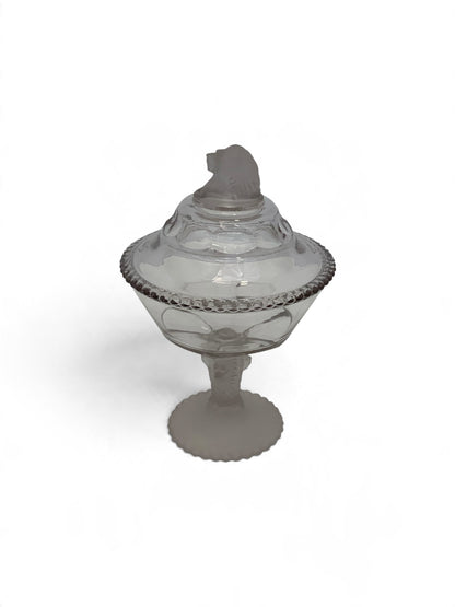 Antique Gillinder & Sons Frosted Lion Pattern Covered Glass Compote 11" America c. 1876–1900