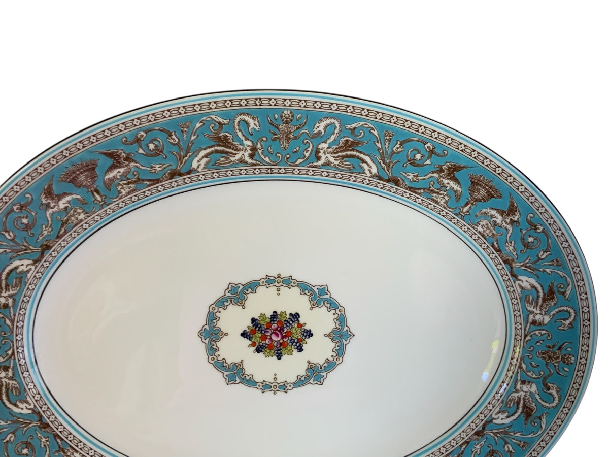 Vintage Wedgwood Florentine Turquoise 15.5” Oval Serving Platter W2714 Fruit Center England 1970s-1980s