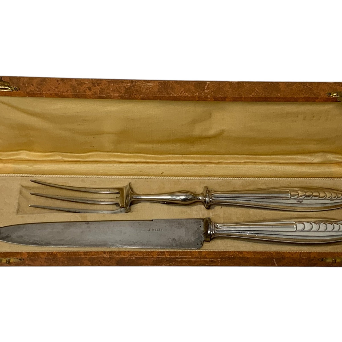 Antique French Bazin & Cie Paris .950 Silver Carving Knife & Fork Set France c. 1900