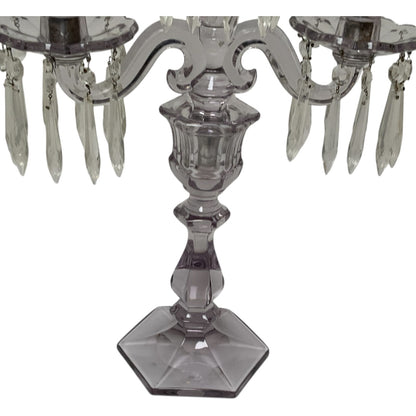 Antique Heisey Glass Puritan 3-Light Candelabra #300 Complete Prisms Sun Purple Tint c.1904-1915