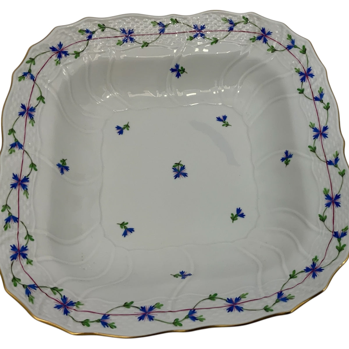Vintage Herend Blue Garland PBG Large Square Fruit Serving Bowl Model 1181 Hungary c. 1980s