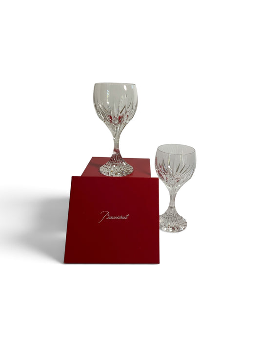 Pair Vintage Baccarat Massena Water Goblet Crystal No Trim 7” Mint Made in France 1979