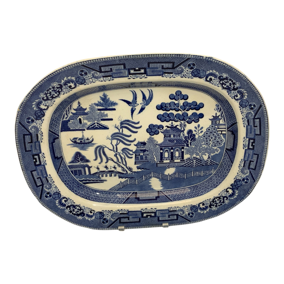 Antique Ridgway Blue Willow Porcelain Ironstone Serving Platter 18” - Large Turkey Meat Platter Semi China England c. 1885-1890