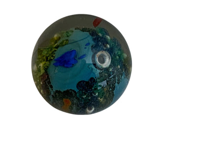Vintage Josh Simpson Inhabited Planet Planetary Glass Marble Paperweight 2.75" Signed Made in USA 1994