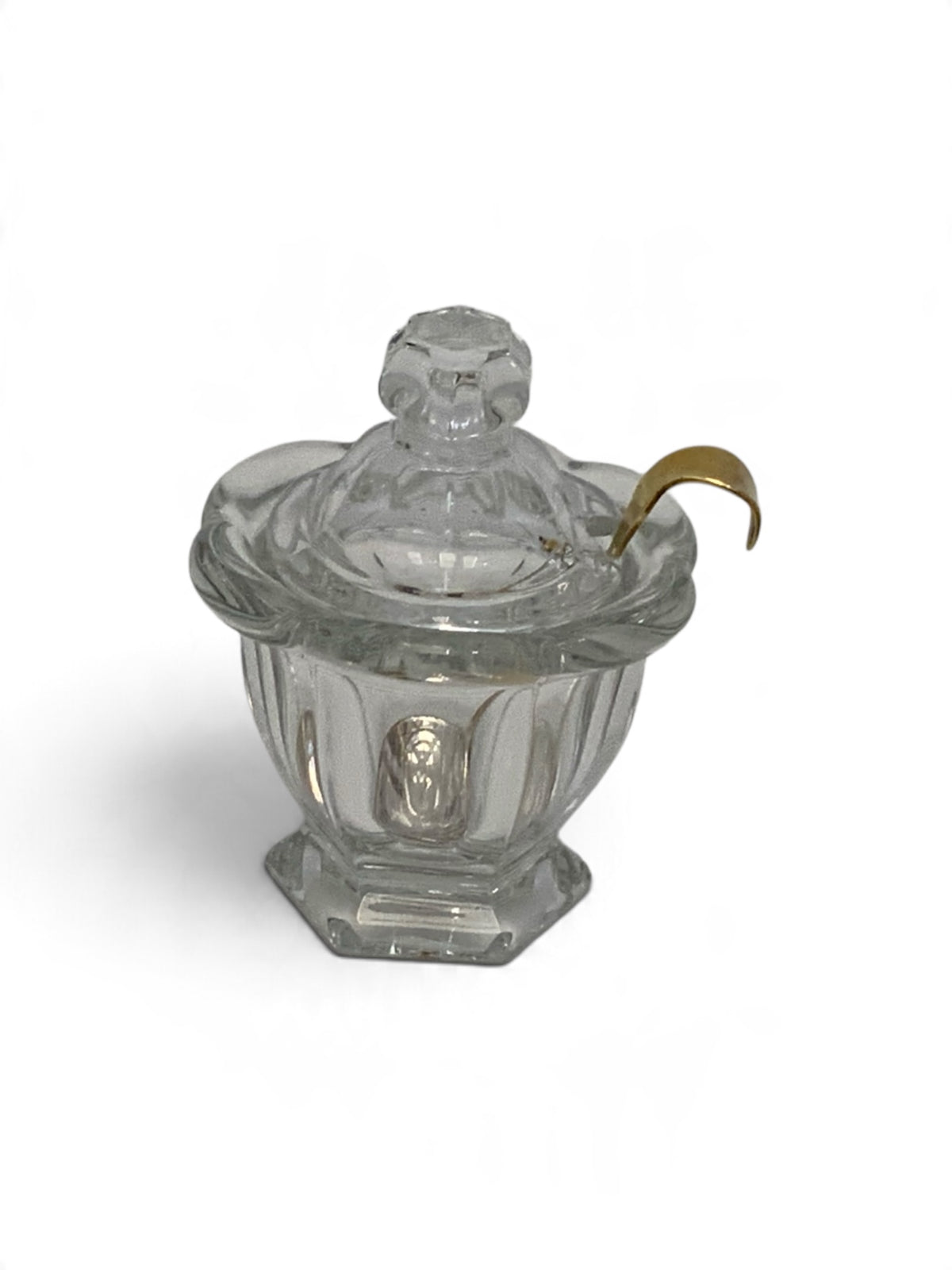 Vintage Baccarat Harcourt Missouri Crystal Mustard Jam Condiment Jar with Gold-Plated Spoon France c. 1960-1980s