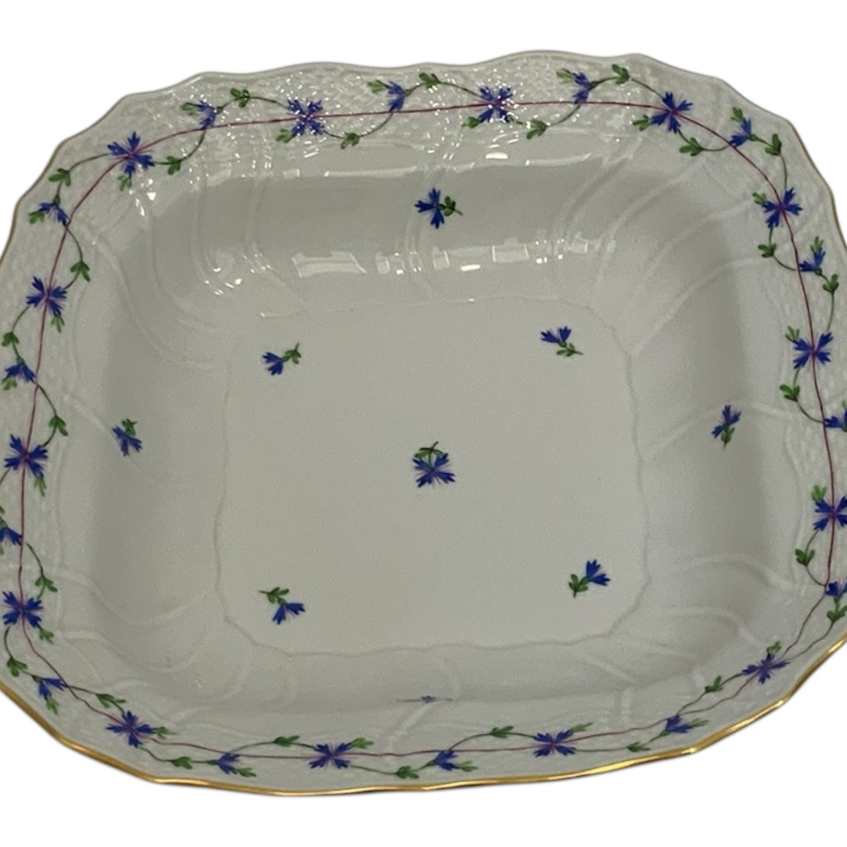 Vintage Herend Blue Garland PBG Large Square Fruit Serving Bowl Model 1181 Hungary c. 1980s