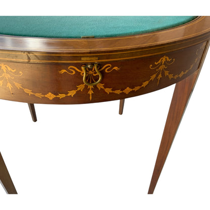 Antique Rare English Sheraton Revival Mahogany & Marquetry Circular Pivoting-Center Games Table 19th Century