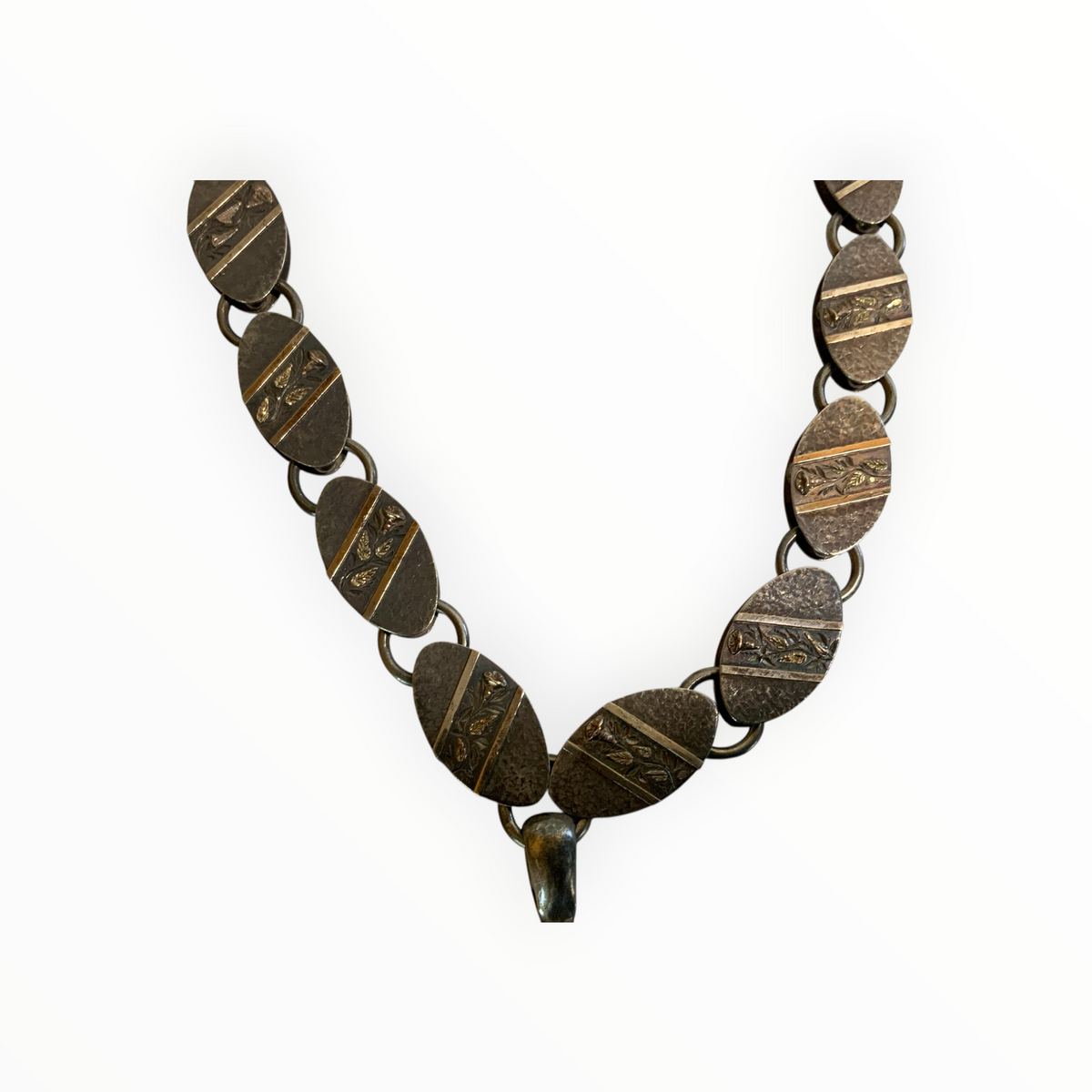 Antique Aesthetic Period Movement Mixed-Metal Floral Locket Necklace England c. 1880–1895
