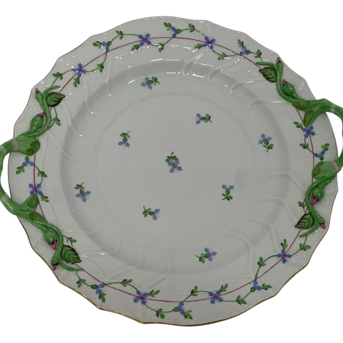 Herend Blue Garland PBG Model 1173 Handled 12-Inch Chop Plate Round Serving Platter Hungary c. 1960-1980 Discontinued